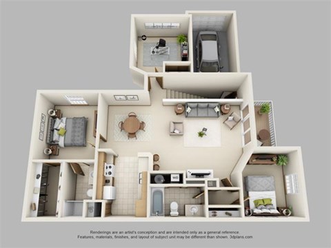 Floor plan for 3 beds, 2 baths, 1250 sqft