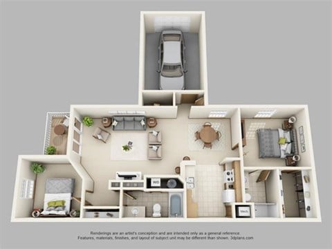 Floor plan for 2 beds, 2 baths, 1085 sqft