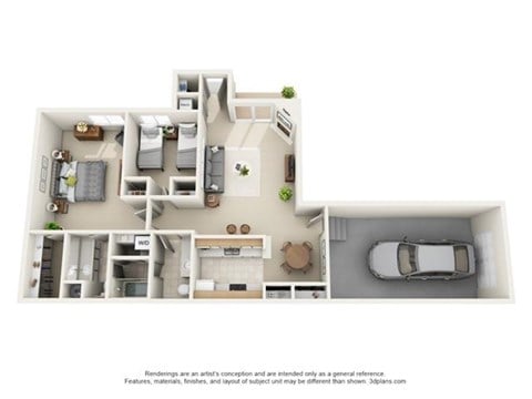 Floor plan for 2 beds, 1.5 baths, 1113 sqft