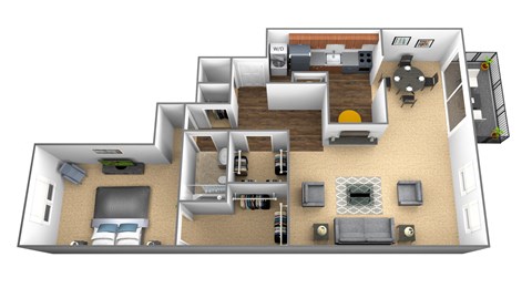 Floor plan for 1 bed, 1 bath, 995 sqft