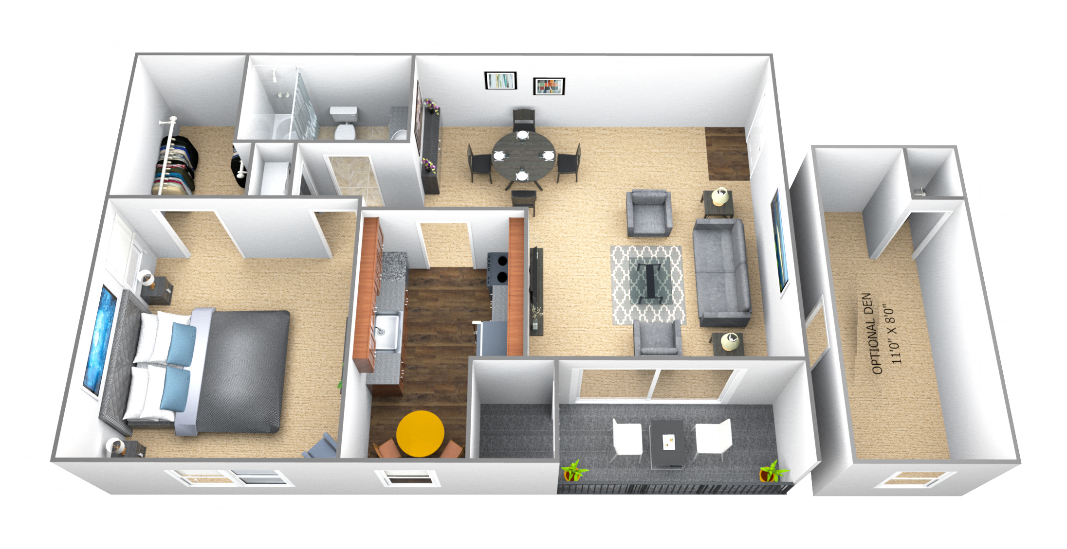Floor plan for 1 bed, 1 bath, 650 sqft