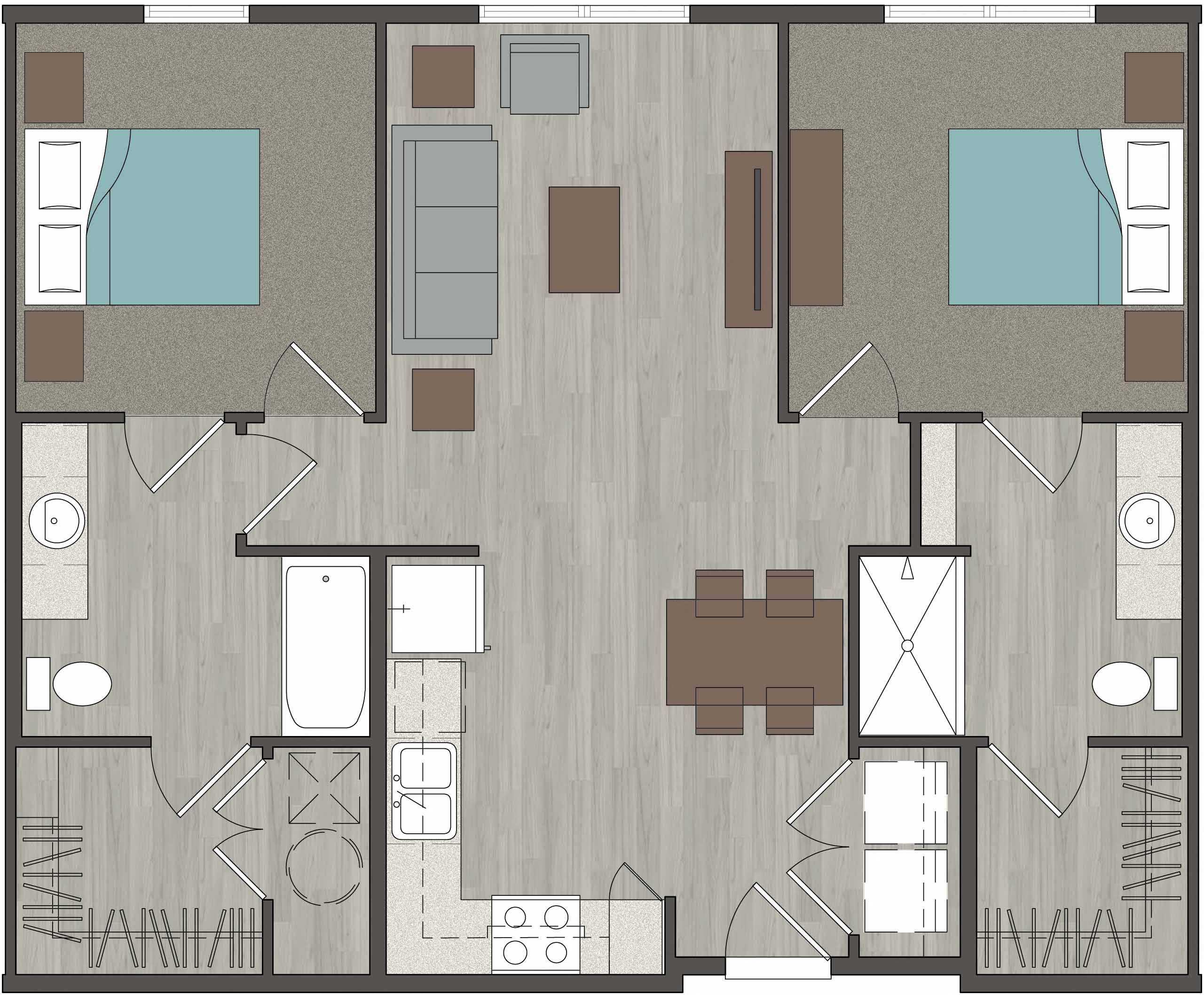 Floor plan for 2 beds, 2 baths, 948 sqft