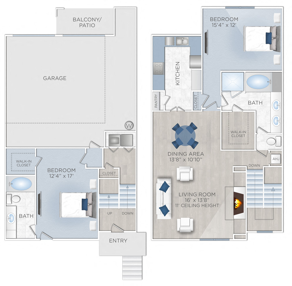 Floor plan for 2 beds, 2 baths, 1480 sqft
