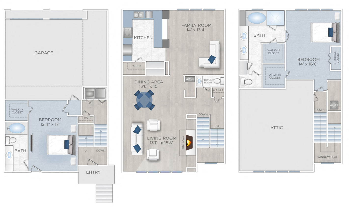 Floor plan for 2 beds, 2.5 baths, 1882 sqft