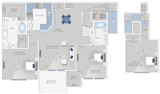 Floor plan for 3 beds, 2 baths, 1582 sqft
