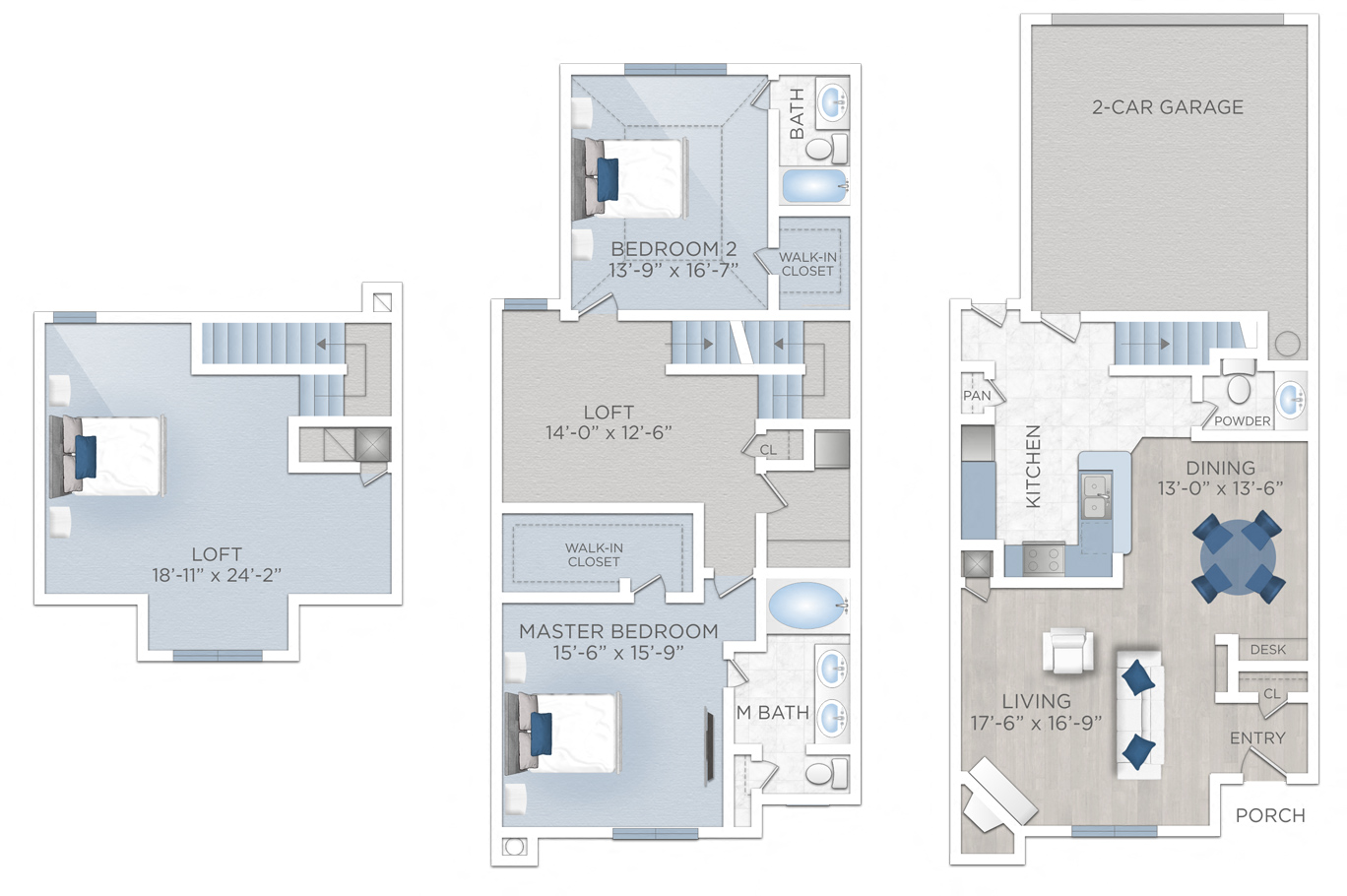 Floor plan for 2 beds, 2.5 baths, 2452 sqft