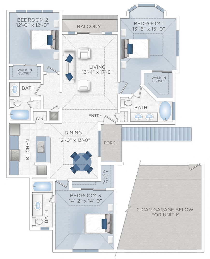 Floor plan for 3 beds, 3 baths, 1587 sqft