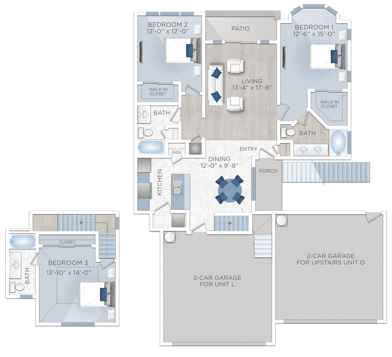 Floor plan for 3 beds, 3 baths, 1568 sqft
