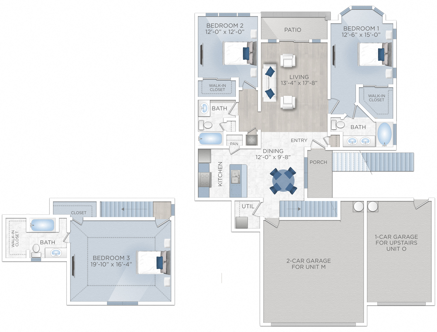 Floor plan for 3 beds, 3 baths, 1778 sqft