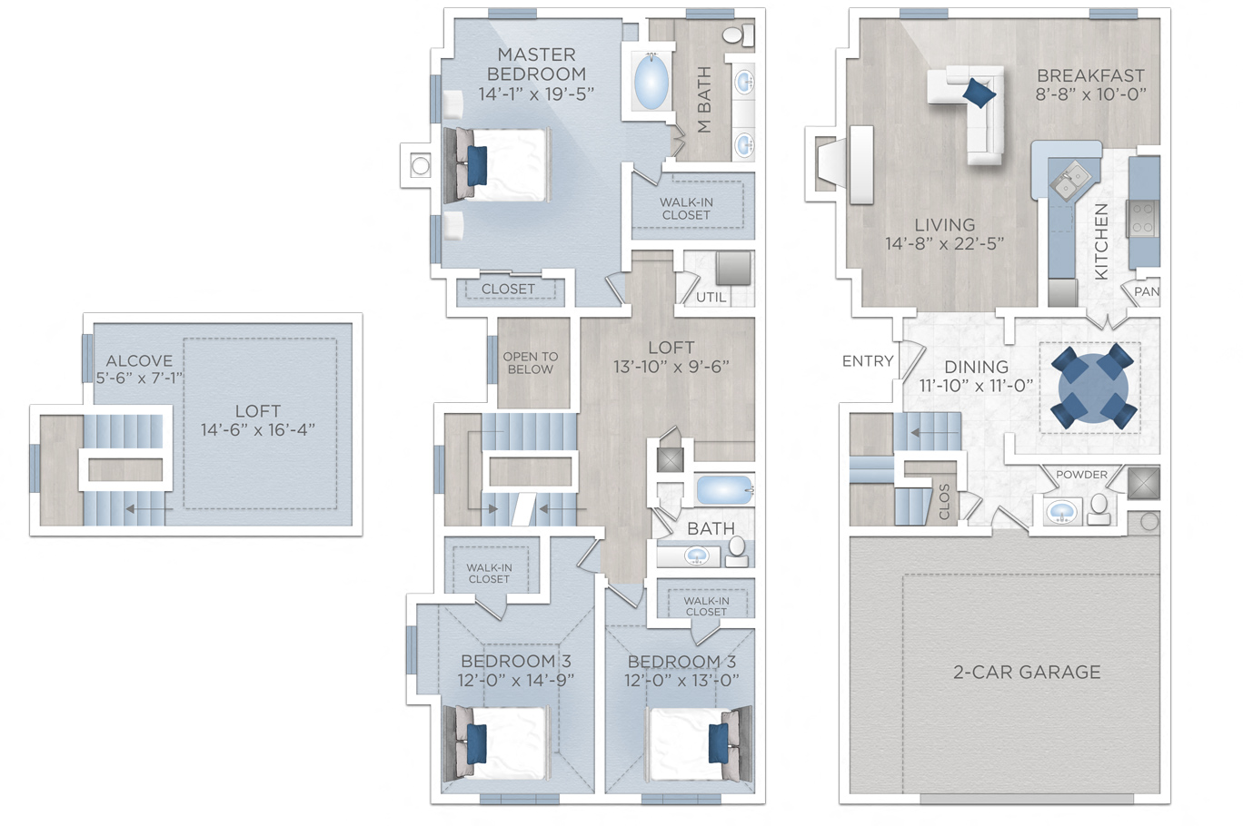 Floor plan for 3 beds, 2.5 baths, 2589 sqft