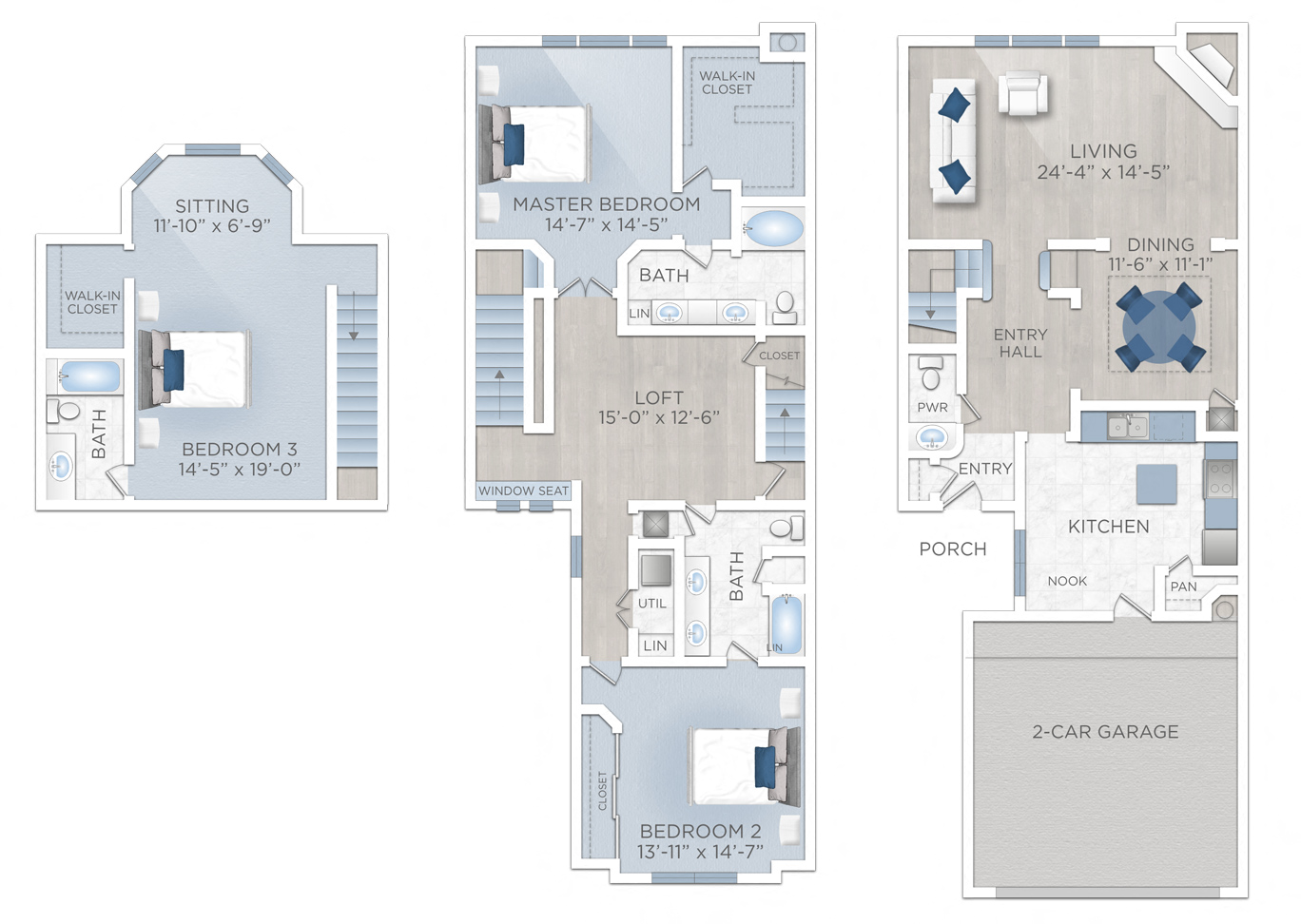 Floor plan for 3 beds, 2.5 baths, 2730 sqft