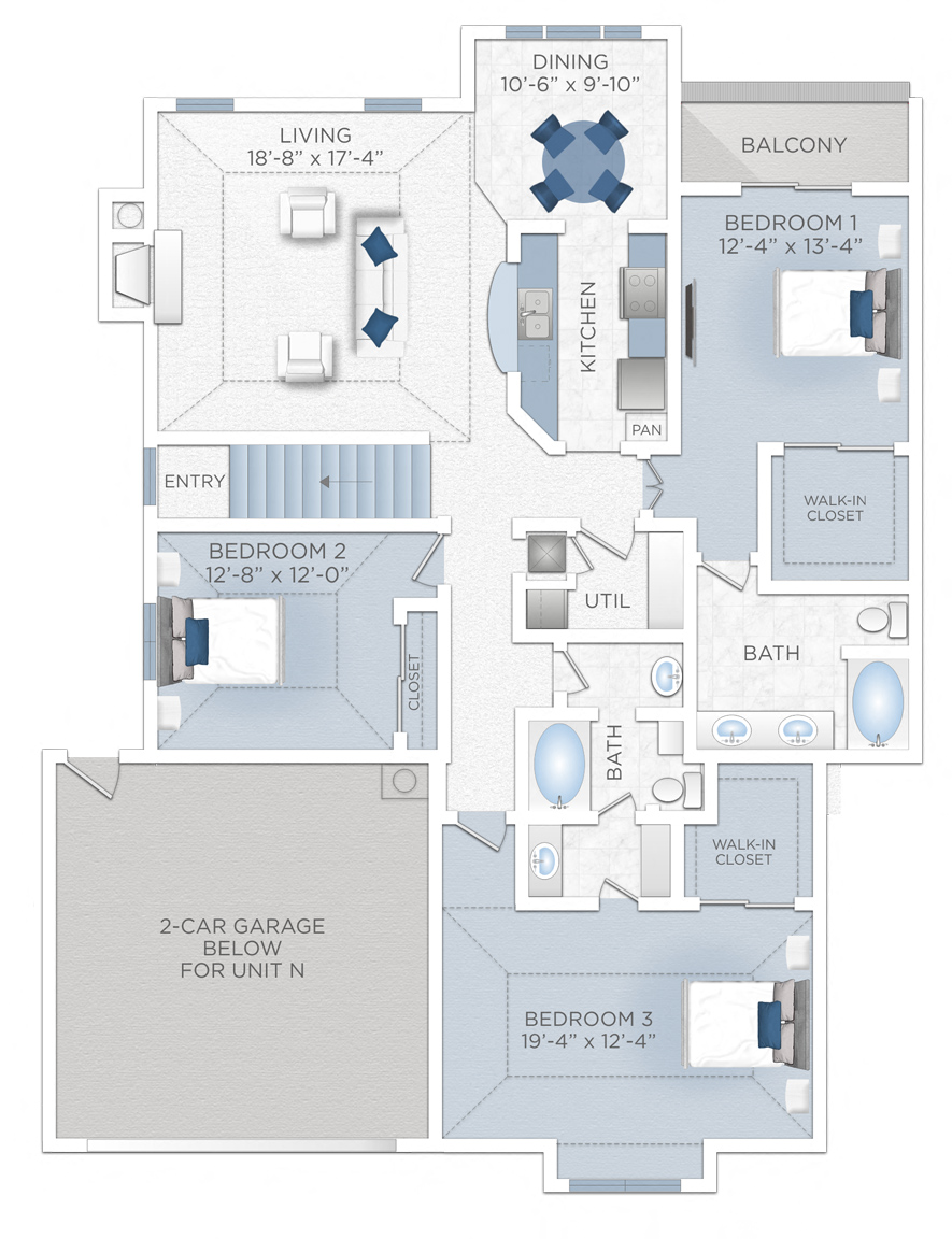 Floor plan for 3 beds, 2 baths, 1819 sqft