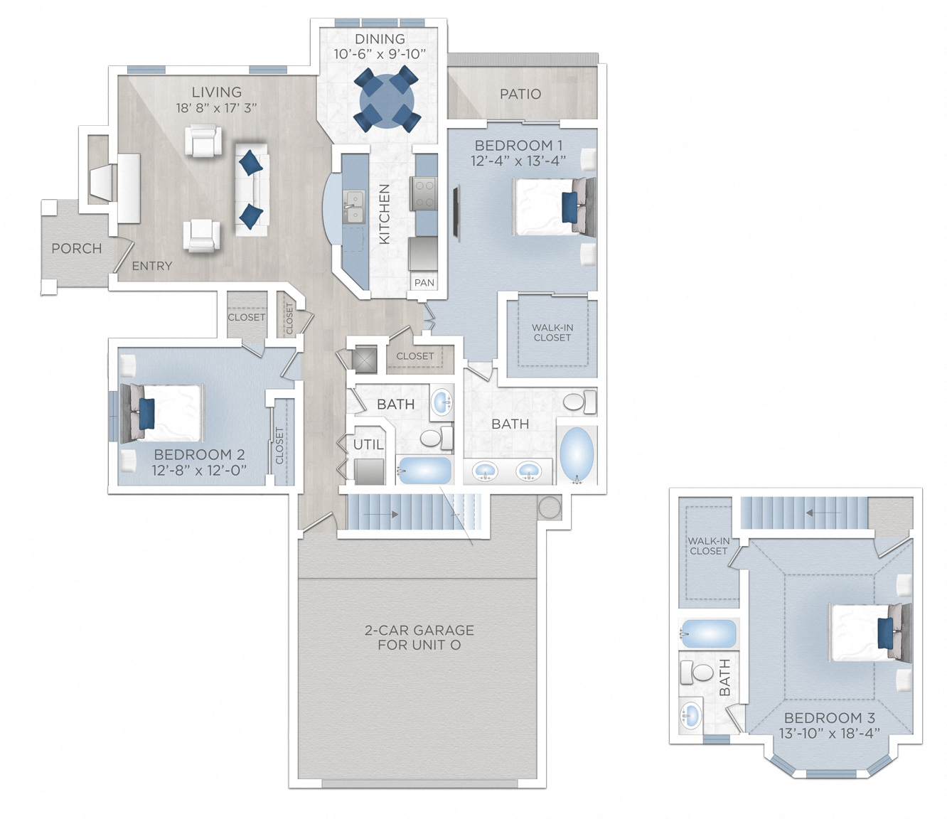 Floor plan for 3 beds, 3 baths, 1826 sqft