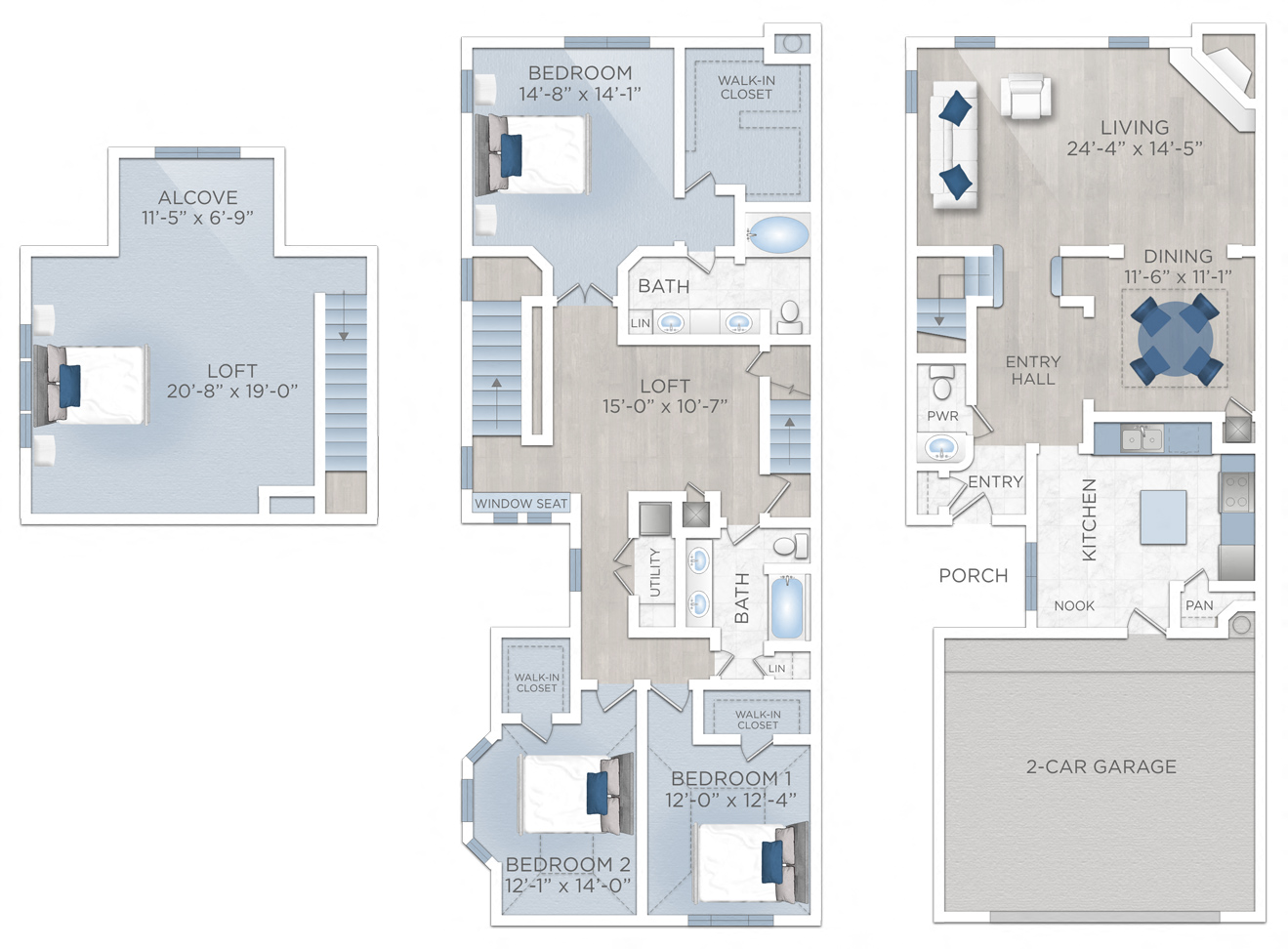 Floor plan for 3 beds, 2.5 baths, 2887 sqft