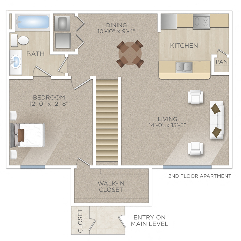 Floor plan for 1 bed, 1 bath, 793 sqft