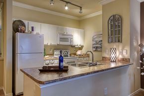 Antonio apartment for rent - a kitchen with a granite counter top and a sink