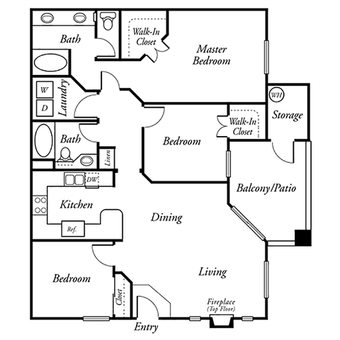 Floor plan for 3 beds, 2 baths, 1361 sqft