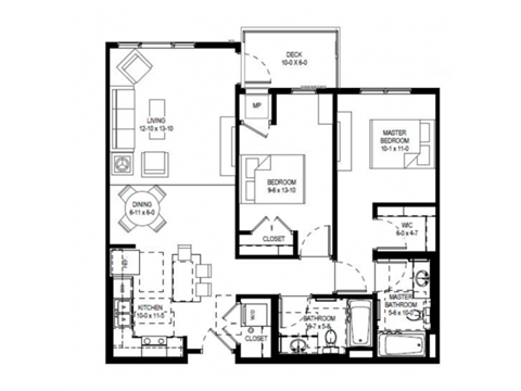 Floor plan for 2 beds, 2 baths, 1015 sqft