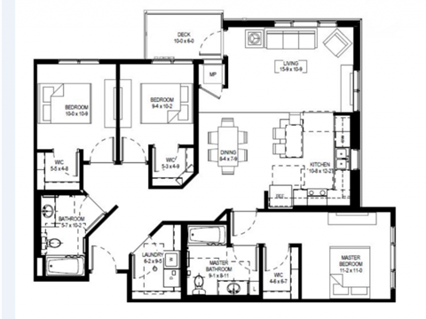 Floor plan for 3 beds, 2 baths, 1352 sqft