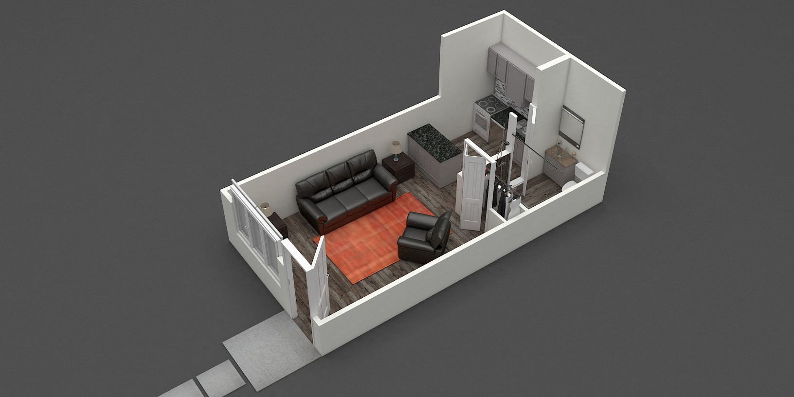 Floor plan for studio, 1 bath, 300 sqft