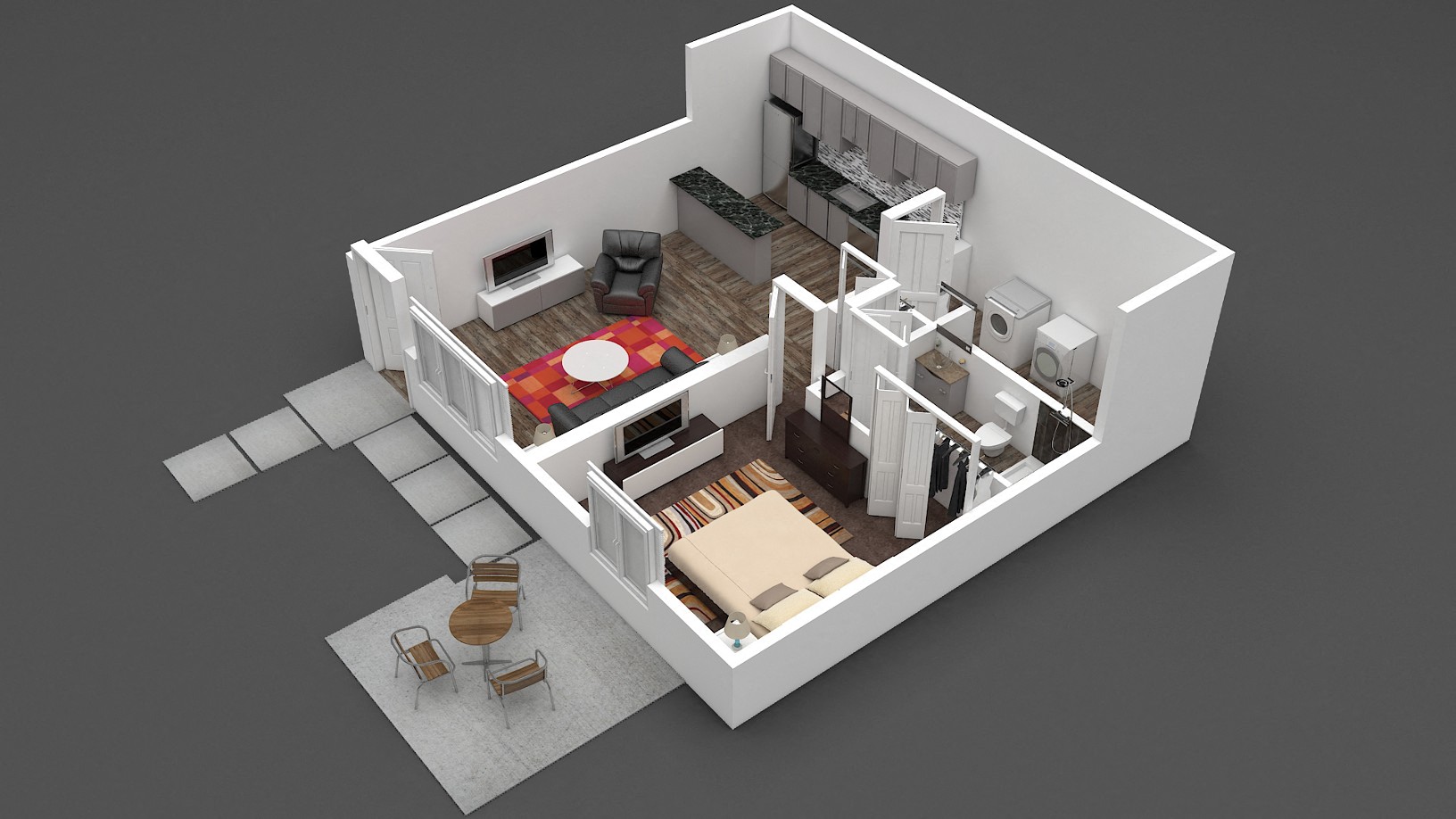 Floor plan for 1 bed, 1 bath, 700 sqft
