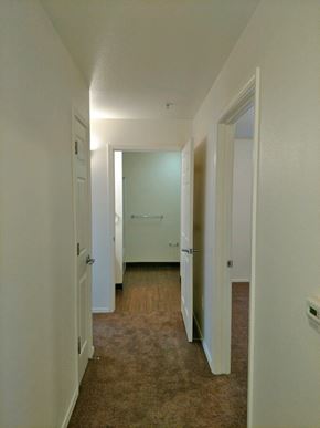 Salinas apartment for rent - Hall with doors to bedroom, hall closet and ending in bathroom.  Flooring is carpet.