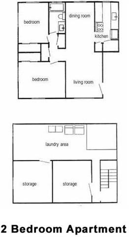 Floor plan for 2 beds, 1 bath, 850 sqft