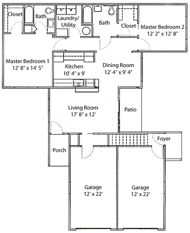 Floor plan for 2 beds, 2 baths, 1243 sqft