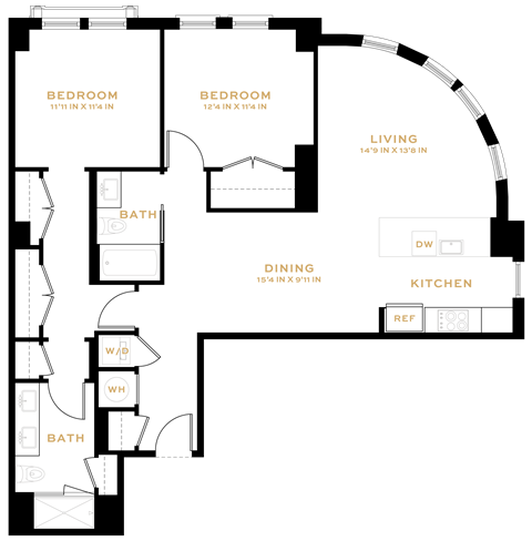 Floor plan for 2 beds, 2 baths, 1194 sqft