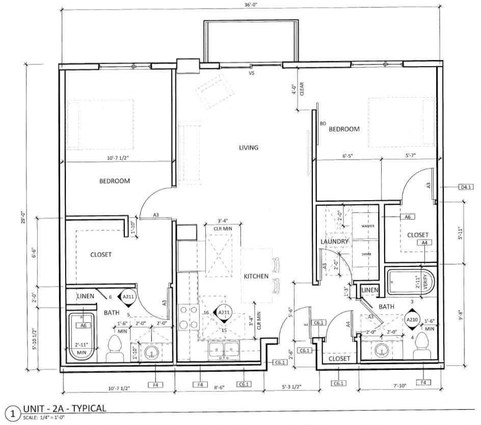 Floor plan for 2 beds, 2 baths, 976 sqft