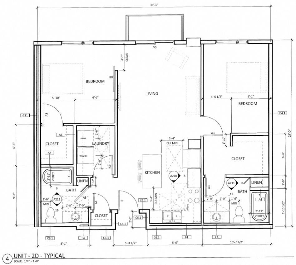 Floor plan for 2 beds, 2 baths, 976 sqft