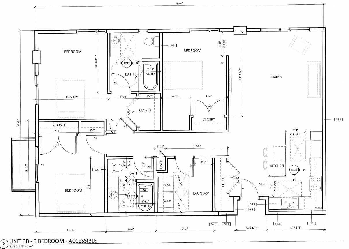 Floor plan for 3 beds, 2 baths, 1414 sqft
