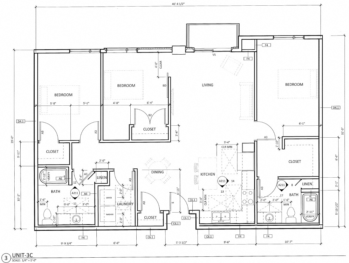 Floor plan for 3 beds, 2 baths, 1285 sqft