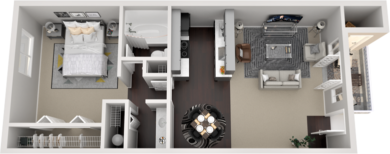 Floor plan for 1 bed, 1 bath, 650 sqft