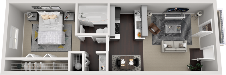 Floor plan for 1 bed, 1 bath, 500 sqft