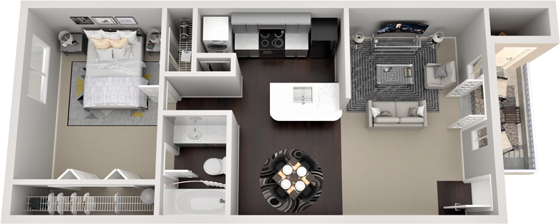 Floor plan for 1 bed, 1 bath, 700 sqft
