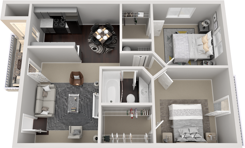 Floor plan for 2 beds, 1 bath, 903 sqft