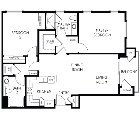 Floor plan for 2 beds, 2 baths, 1126 sqft
