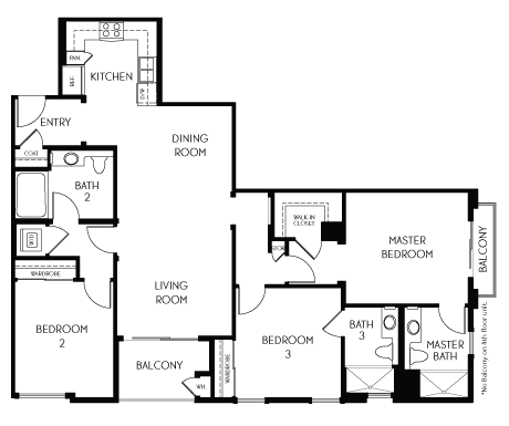 Floor plan for 3 beds, 3 baths, 1364 sqft