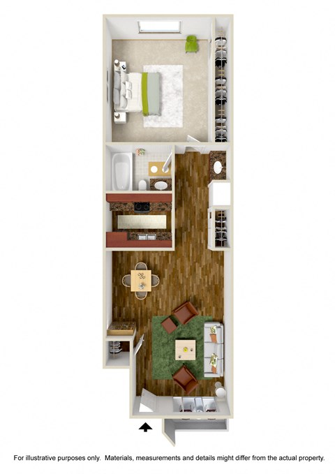 Floor plan for 1 bed, 1 bath, 800 sqft