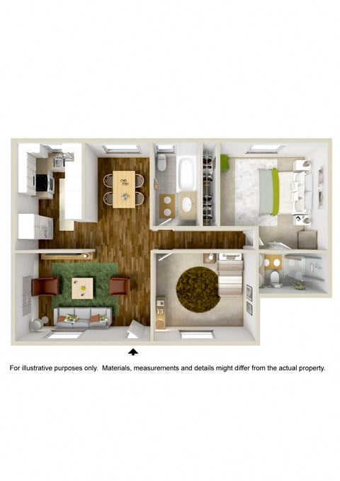 Floor plan for 2 beds, 2 baths, 850 sqft