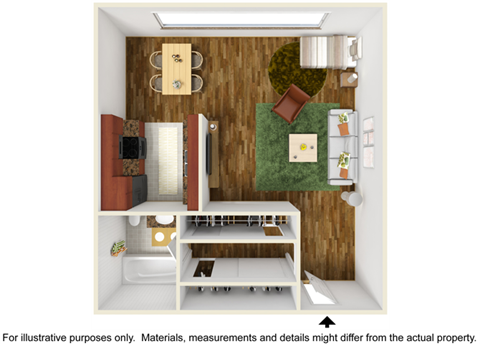 Floor plan for studio, 1 bath, 600 sqft