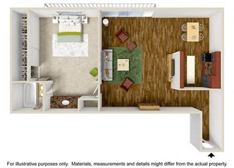 Floor plan for 1 bed, 1 bath, 680 sqft