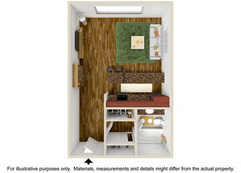 Floor plan for studio, 1 bath, 400 sqft