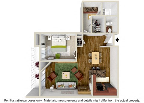 Floor plan for 1 bed, 1 bath, 850 sqft