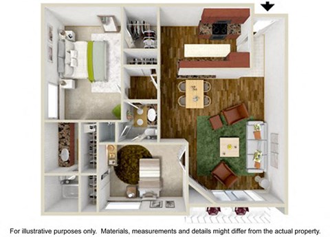 Floor plan for 2 beds, 1.5 baths, 1050 sqft