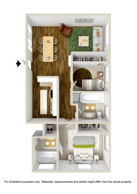 Floor plan for 2 beds, 1 bath, 800 sqft