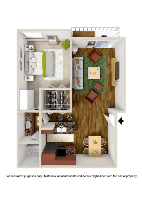 Floor plan for 1 bed, 1 bath, 750 sqft