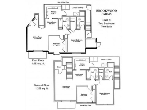 Floor plan for 2 beds, 2 baths, 1323 sqft