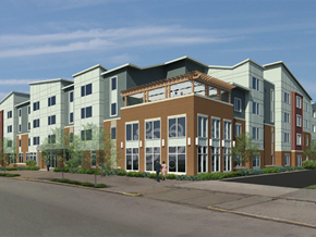 Pittsburgh apartment for rent - a rendering of a new apartment building on a city street